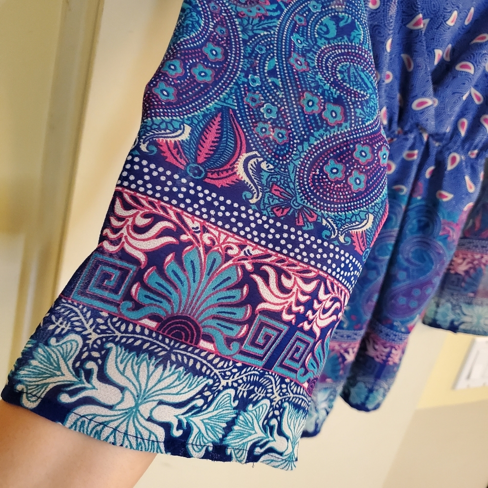Rue 21 Blue Paisley Boho Romper | Open Back Resort Style Sz L - Picture 4 of 9
